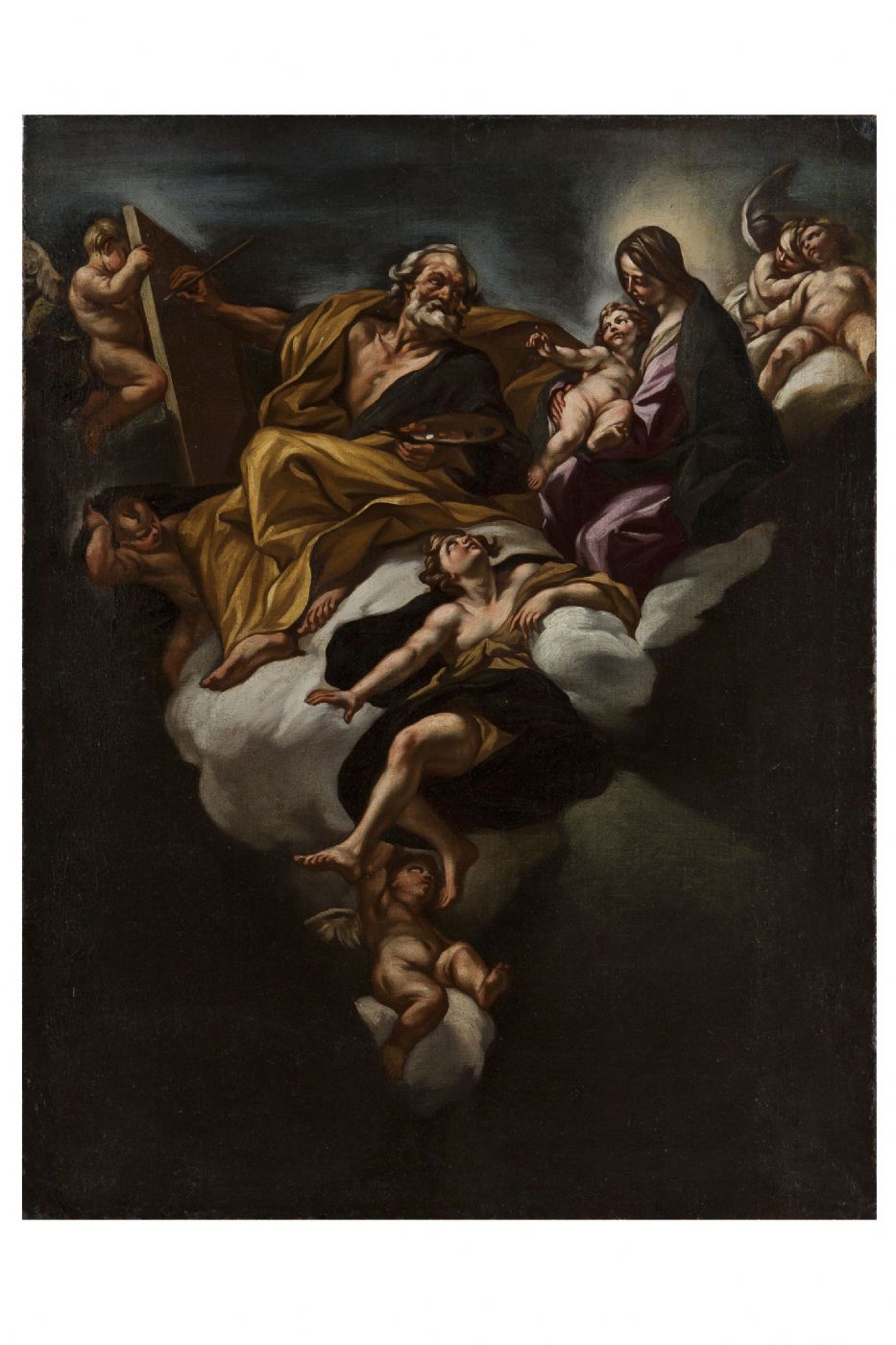 Giovan Battista Beinaschi  (Fossano?, 1634/1636 - Napoli 1688)  San Luca dipinge la Vergine col Bambino